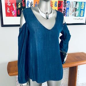 Excellent Condition - Denim Shirt with Sexy Details & Bell Sleeves
